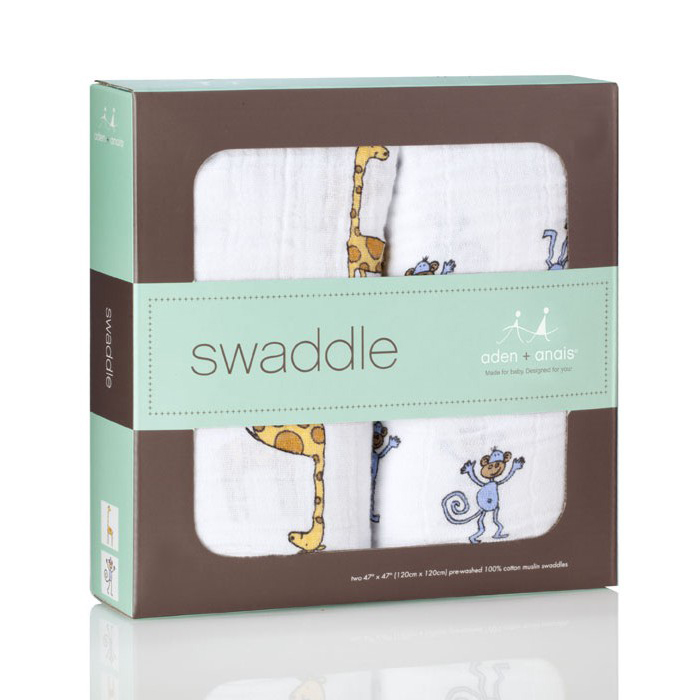 aden + anais Swaddle Wraps (2 Pack): Jungle Jam - Monkey/Giraffe