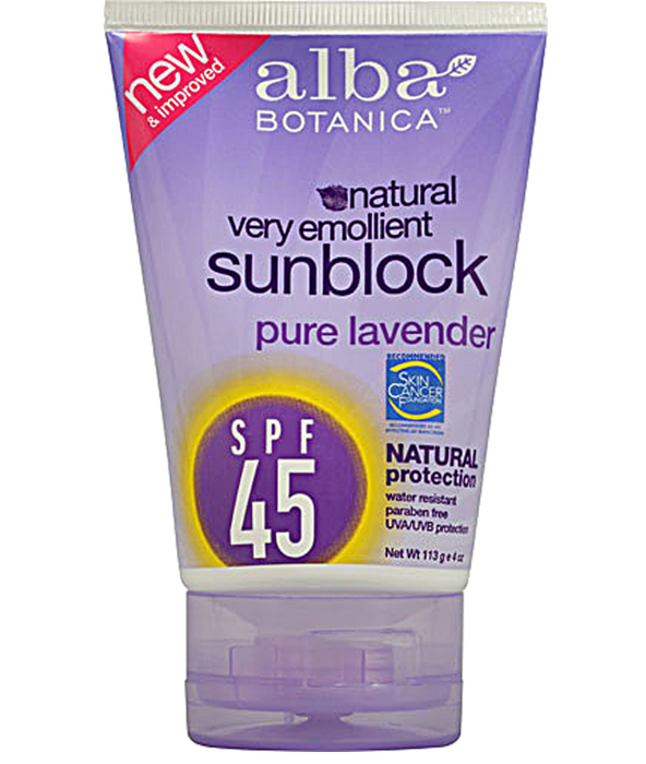 Alba Botanica Natural Very Emollient Sunscreen SPF 45: Pure Lavender (4 oz)