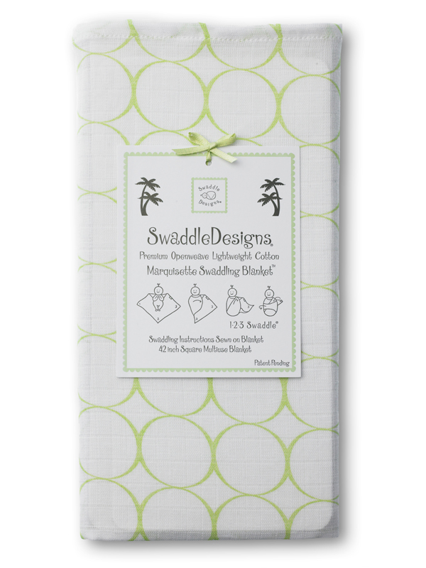 Swaddle Designs Marquisette Swaddling Blanket: Kiwi Mod Circles on White 