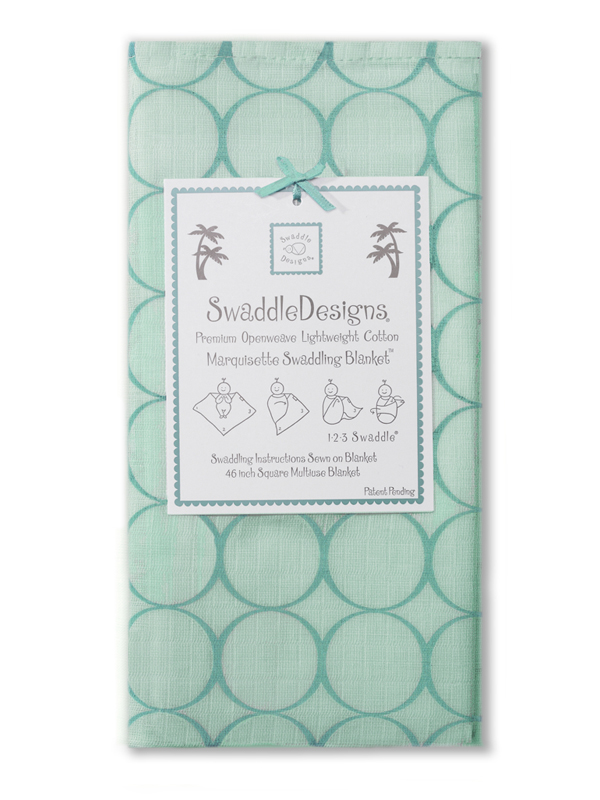 Swaddle Designs Marquisette Swaddling Blanket: Sea Crystal with Turquoise Mod Circles