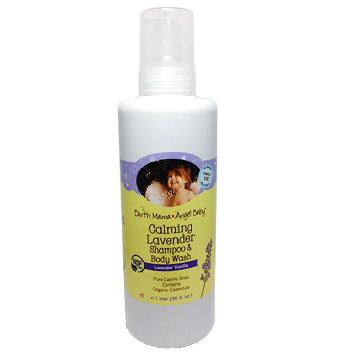 Earth Mama Angel Calming Baby Shampoo and Body Wash: Lavender Vanilla(34 oz, 1 L)