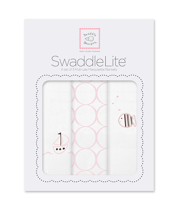 Swaddle Designs Boats & Fish SwaddleLite: Pastel Pink (Set of 3)