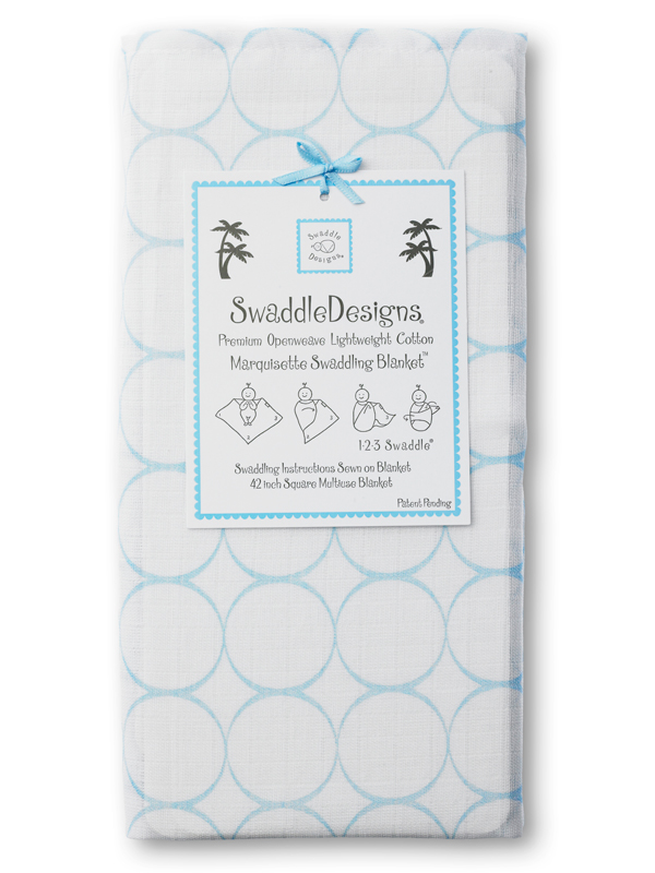 Swaddle Designs Marquisette Swaddling Blanket: Blue Mod Circles on White 