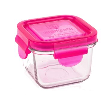 Wean Green Snack Cube Glass Container, 7 oz. (Raspberry)