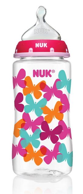 NUK Fashion Orthodontic Bottle, Pink, Butterflies, Girl (10 oz)