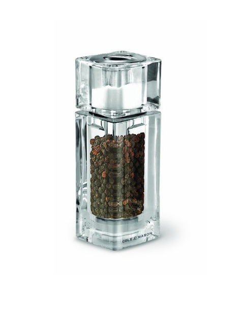 Cole and Mason Precision Cube Acrylic Pepper Mill- Salt Shaker on Top