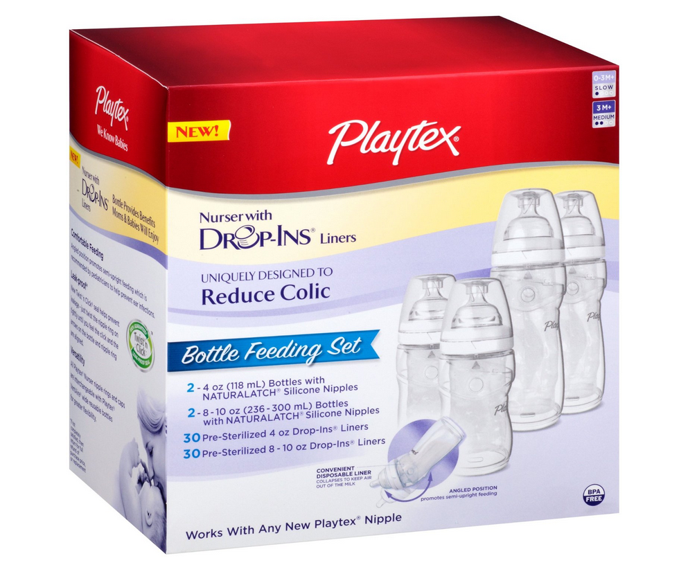 Playtex Nurser with Drop-Ins Liners Bottle Feeding Set(0-3M+ Slow, 3M+ Medium) 