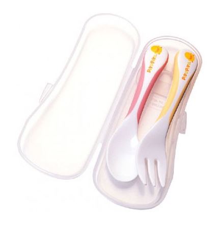 PiyoPiyo Step 1 Training Spoon & Fork Set (Pink)