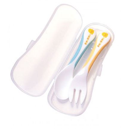 PiyoPiyo Step 1 Training Spoon & Fork Set (Blue)