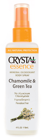 Crystal Essence Mineral Deodorant Body Spray (Chamomile & Green Tea, 4fl oz.)