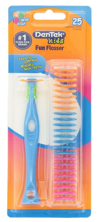 DenTek Kids Disposable Floss Heads Plus Handle, Wild Fruit (25 Count)