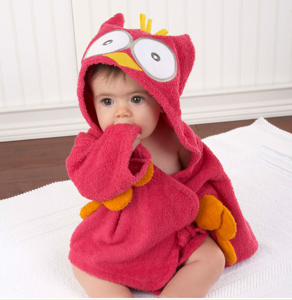 Baby Aspen "My Little Night Owl" Hooded Terry Spa Robe, Pink(0-9 Months) 