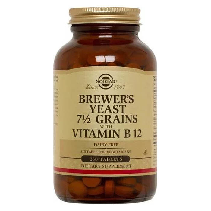 Solgar Brewer's Yeast 7 1/2 Grains with Vitamin B12,  250 tablets