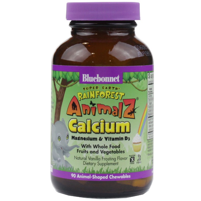 Bluebonnet Nutrition Super Earth Rainforest Animalz Calcium, Natural Vanilla Frosting Flavor (90 Chewables)