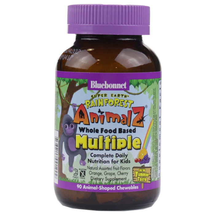 Bluebonnet Super Earth Rainforest Animalz Whole Food Based Multiple Chews, Natural Assorted Fruit Flavors (90 Count)