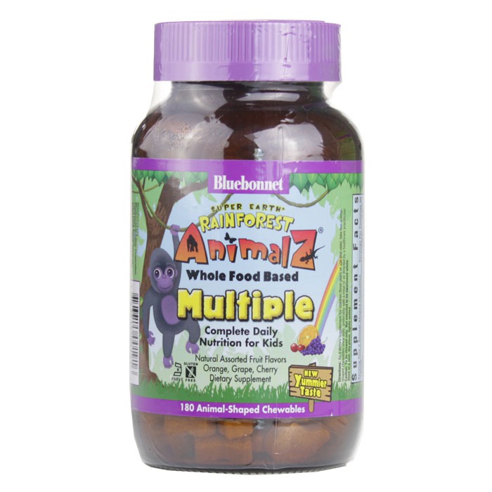 Bluebonnet Nutrition Super Earth Rainforest Animalz Whole Food Based Multiple, Fruit Flavors (180 Chewables)