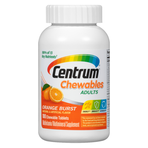 Centrum Chewable Multivitamin for Adults, Orange Burst (100 Chewable Tablets)