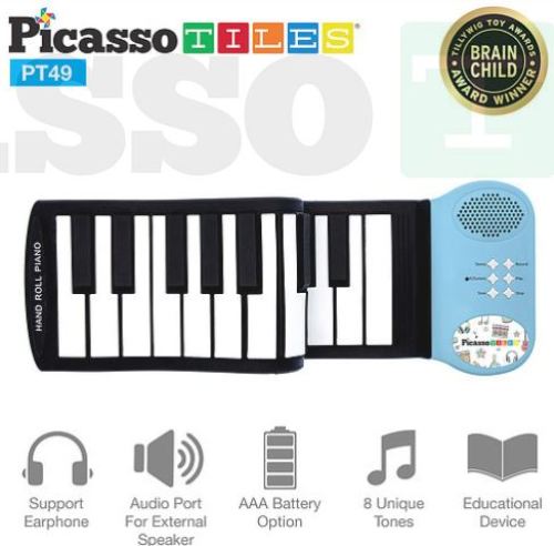 PicassoTiles Kid's 49-Key Flexible Roll-Up Educational Keyboard