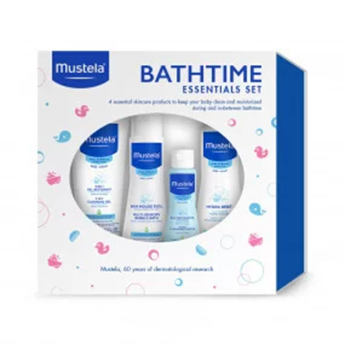 Mustela Baby Bathtime Essentials Gift Set for baby bath time and skin care, 4 items