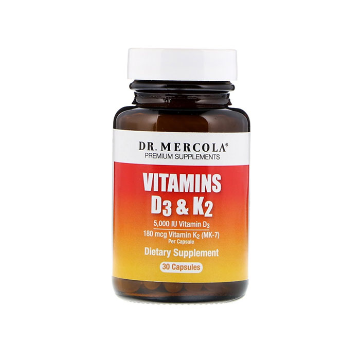 Dr. Mercola Vitamins D3 & K2 (5000IU, 180 mcg), 30 Capsules/30 day 