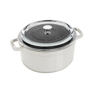 Staub Cocotte Round with Glass Lid 3.9QT, White Truffle